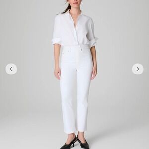 Spanx White Denim Kick Flare Jeans High Rise Petite Medium Pull On Stretch